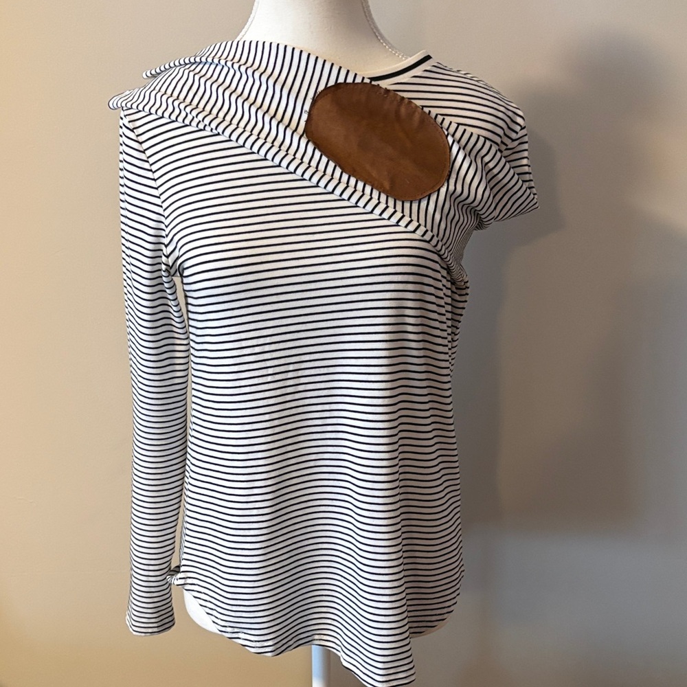 Blooming Jelly Striped Long-Sleeve Top with Brown Elbow Patches. Size Small